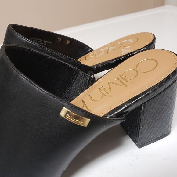 Calvin Klein Women’s Open Toe Mule Chunky Heel Snakeskin Accent Size 11M NWOB - Picture 6 of 14